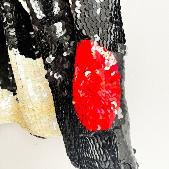 Vintage Siruti Geometric Print black White Orange Sequin Harlequin SILK Top L - Picture 5 of 11